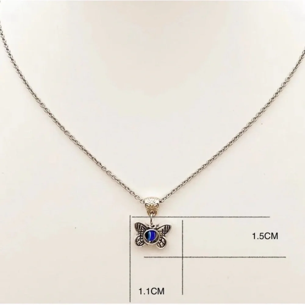 Elegant Silver Tone Nazar Butterfly Pendant Necklace - NWOT